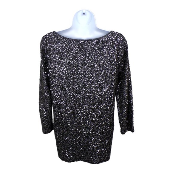 J. Crew Factory Glimmer 3/4 Sleeve All Over Sequin Top Black/Gray Sz Small #987 - Picture 2 of 5